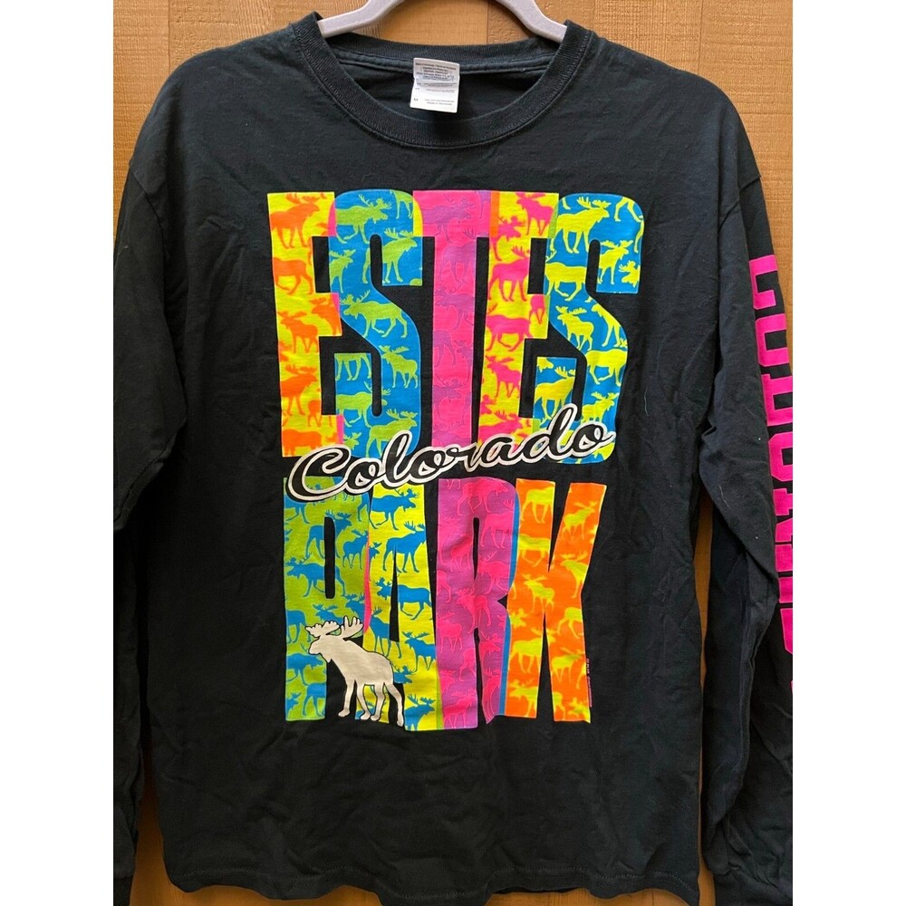 Estes Park Colorado T Shirt Men medium long black neon souvenir gilden y2k 80s
